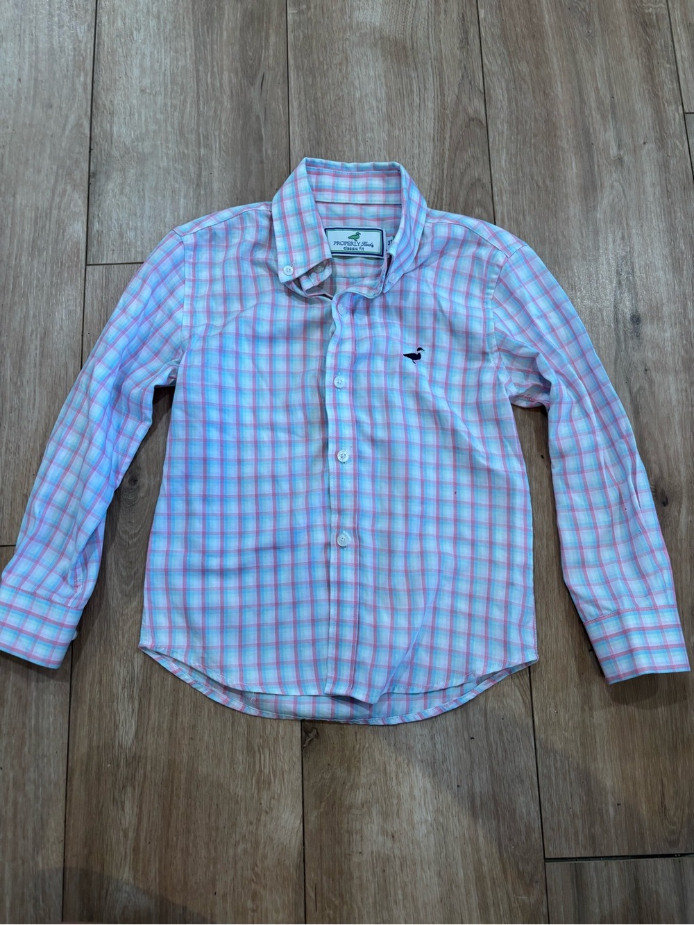 Properly Tide Boy’s Pink and Light Blue Plaid Button-Down Shirt